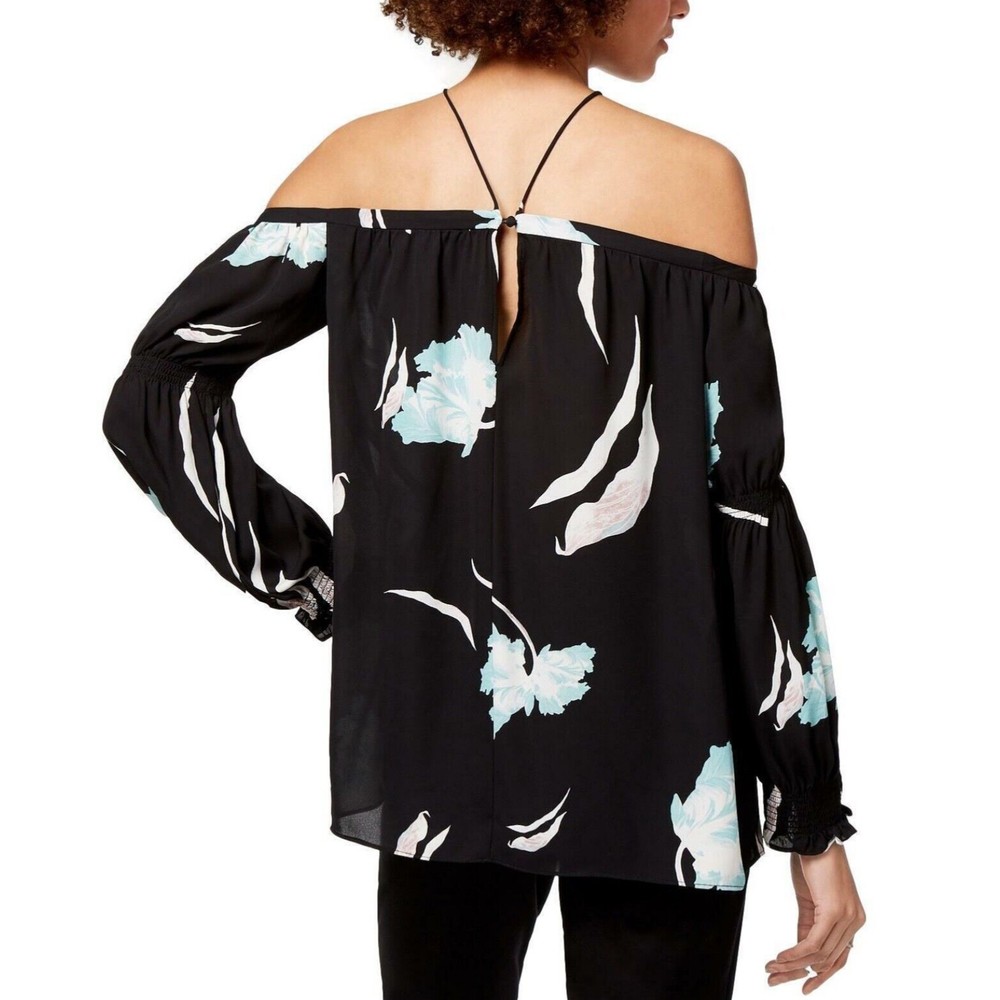 1. State Size S Small Black Floral Cold Shoulder Long Sleeve Blouse Women's XS